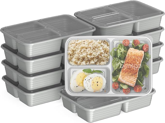 Bentgo Prep - 20-Piece 3-Compartment Reusable Meal Prep Containers with Lids, PF