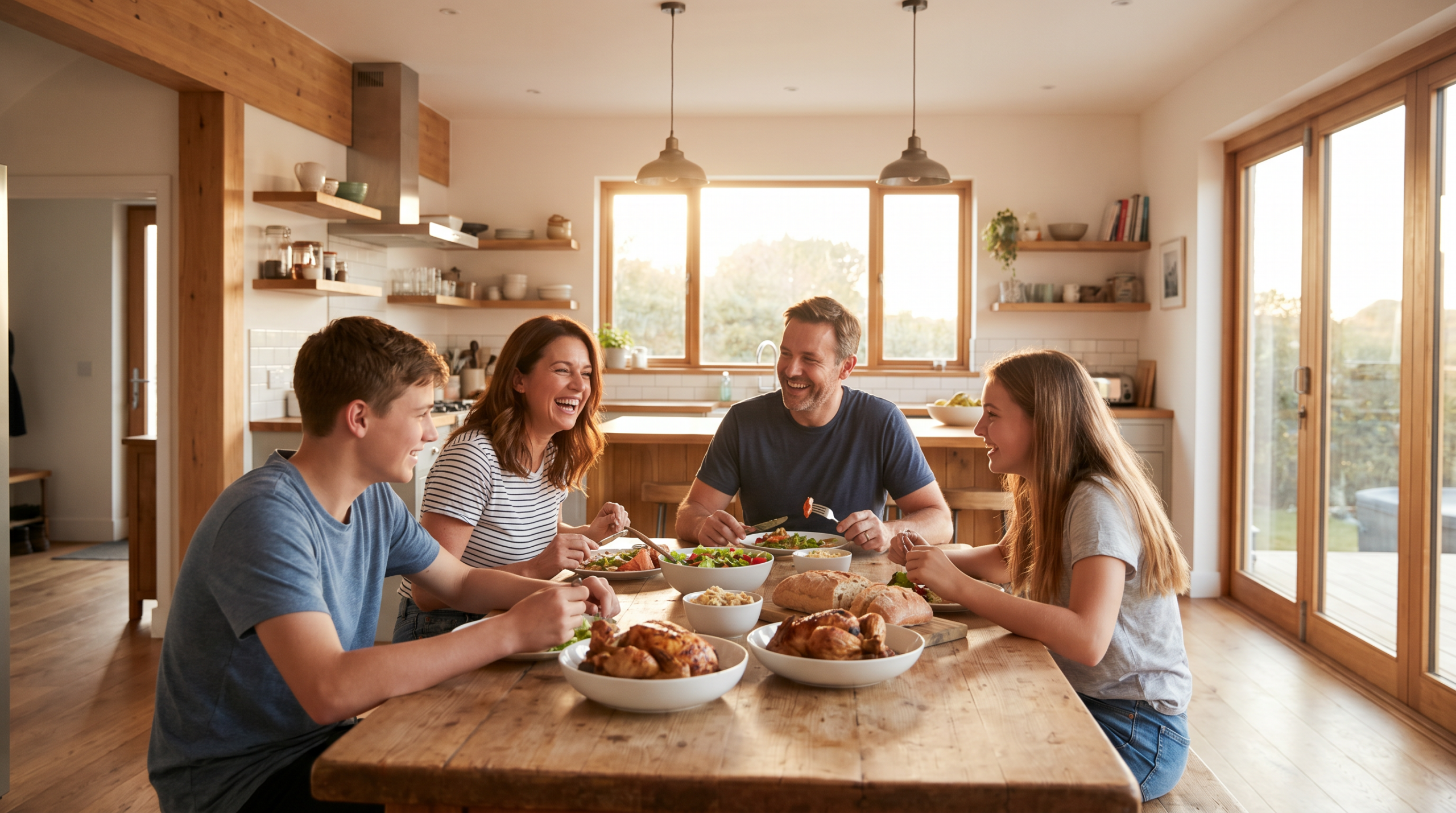 family eating dinner together no phones digital wellness teens