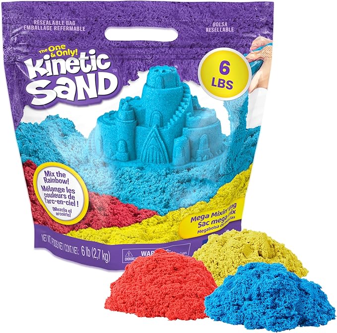 Kinetic Sand 6lb Mega Mixin bag red yellow blue sensory play