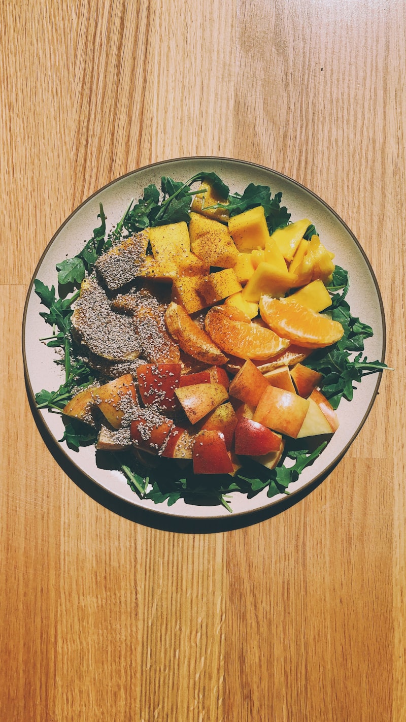 Simple colorful snack plate left out for grazing, PDA mealtime approach