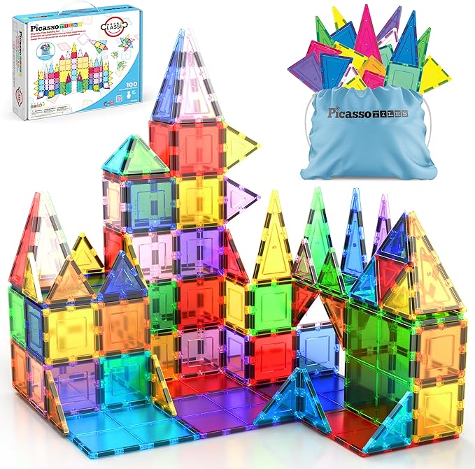 PicassoTiles 100 piece magnetic building tiles set independent play