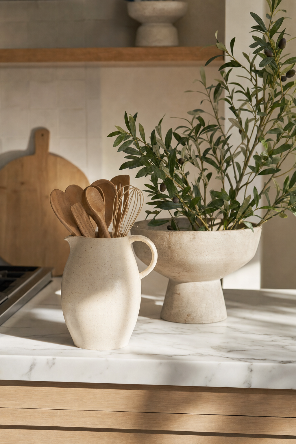 amazon kitchen decor cream ceramic stoneware vase pitcher olive branch under 30