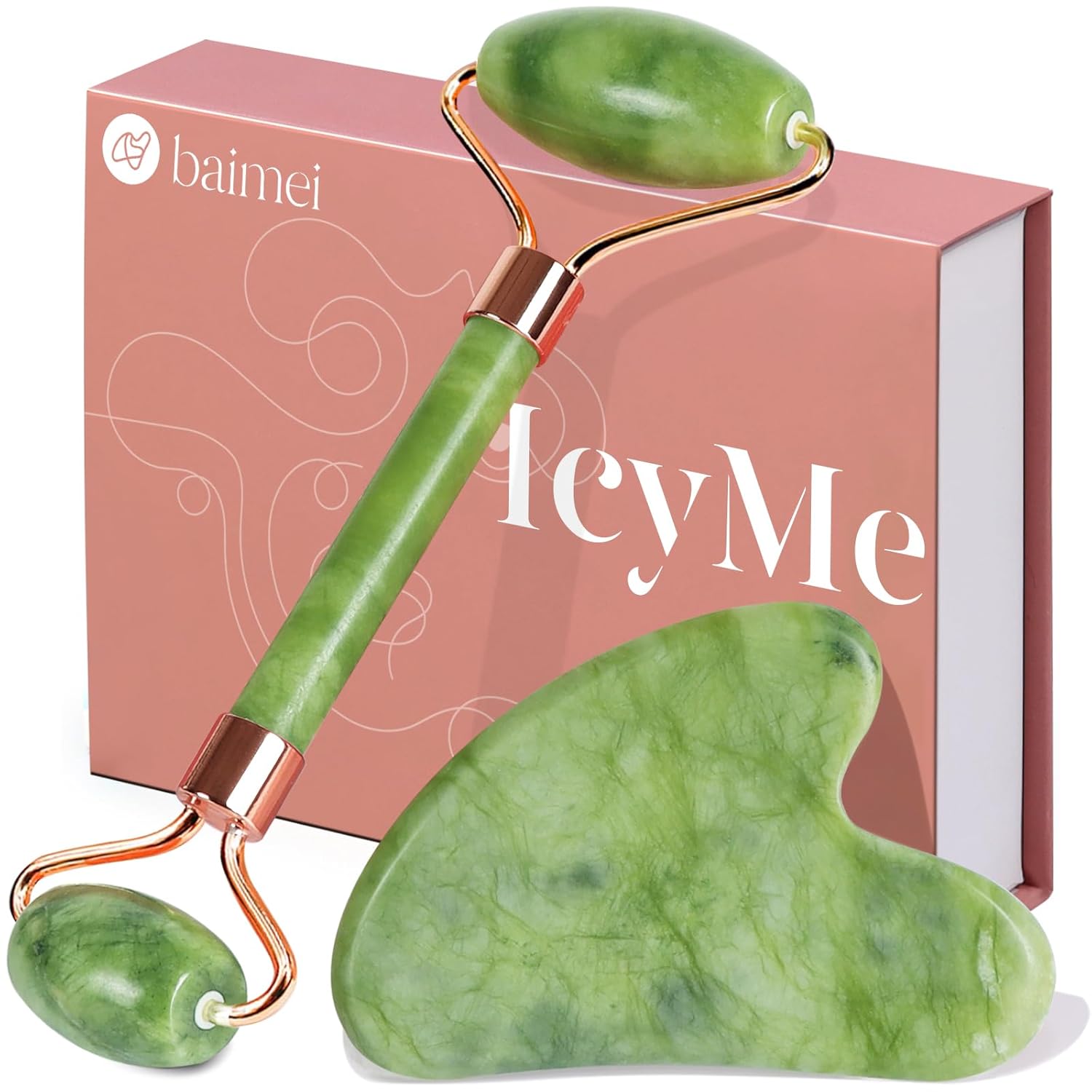 BAIMEI jade gua sha and face roller set for 5 minute mom self care routine