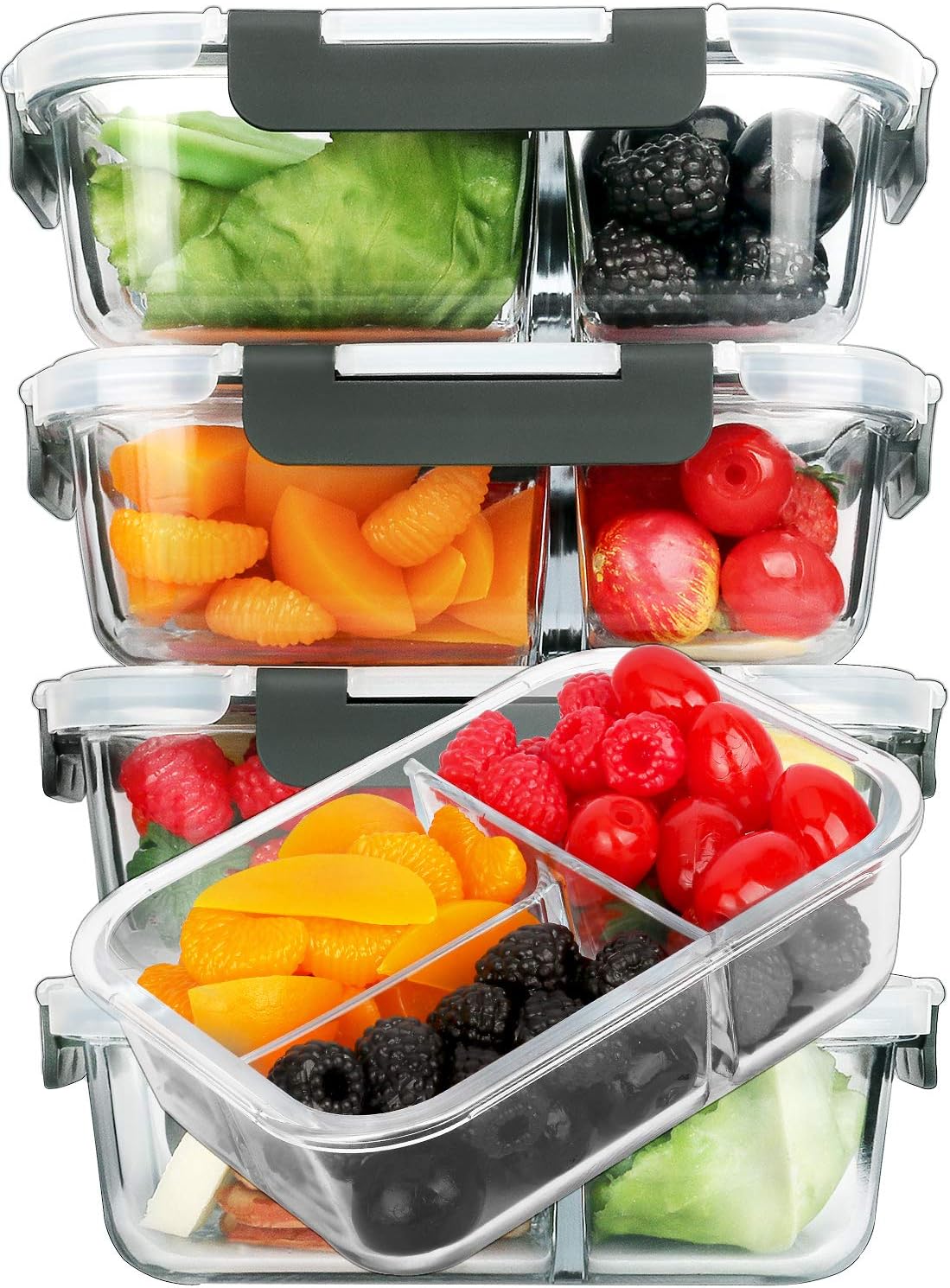 M MCIRCO glass meal prep containers 3 compartment 5 pack 36 oz family meal prep