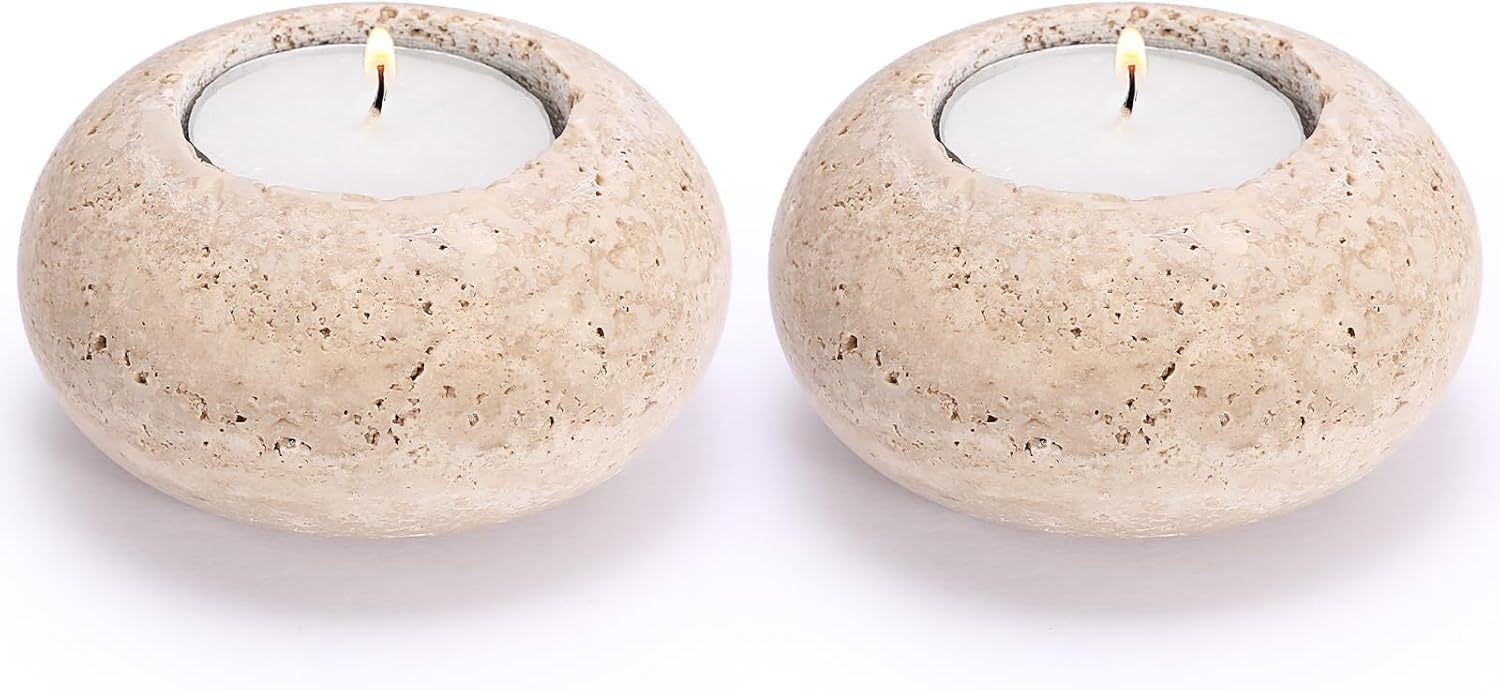 travertine pillar candle holder set amazon under 30 dollars looks expensive