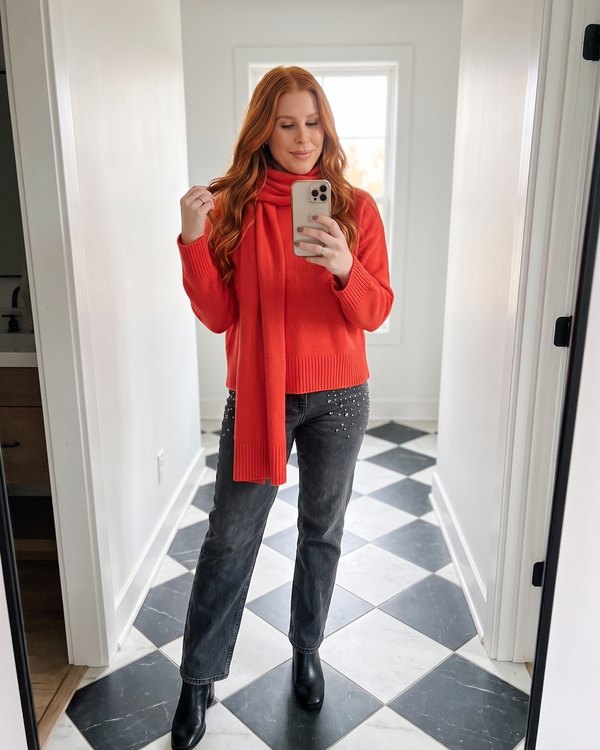 Red sweater and scarf set (Walmart)